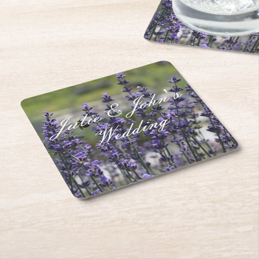 ラベンダーパーソナライズされた結婚式の引き出物コースター スクエアペーパーコースター (アングル)