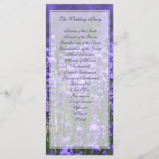 ラベンダーパーソナライズされた結婚式 プログラムラックカード プログラム (裏面)