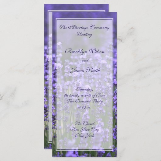 ラベンダーパーソナライズされた結婚式 プログラムラックカード プログラム (正面/裏面)