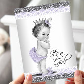 ラベンダーパープルとグレーのヴィンテージベビーガールシャワー 招待状