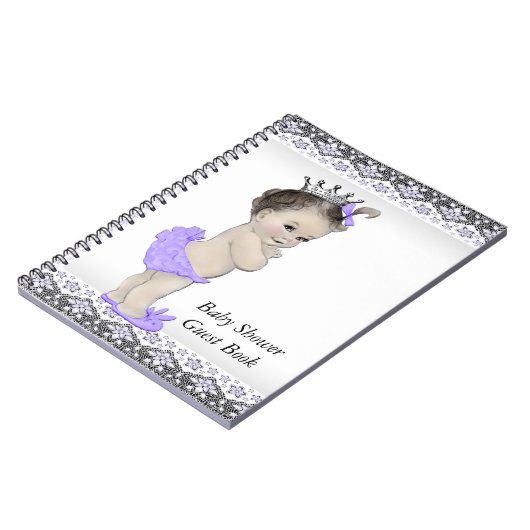 ラベンダーパープルとグレーベビーシャワーゲストブック ノートブック (左側)