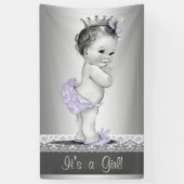 ラベンダーパープルとシルバーヴィンテージベビーシャワー 横断幕 (縦)