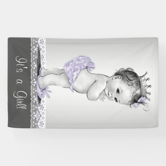 ラベンダーパープルとシルバーヴィンテージベビーシャワー 横断幕 (横)