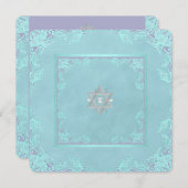 ラベンダーパープルとティール（緑がかった色）ブルーバルミツワー 招待状 (正面/裏面)