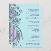 ラベンダーパープルとティール（緑がかった色）ブルーバルミツワー 招待状 (正面/裏面)