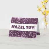 ラベンダーパープルのグリッター Mazel Tov おめでとう カード (黄色い花)