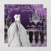 ラベンダーパープルのバラのシャンデリア キンセアニエラ 招待状 (正面/裏面)