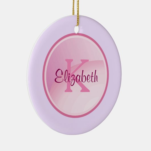 ラベンダーパープルのピンク淡い色ののモノグラムサークル セラミックオーナメント (右)