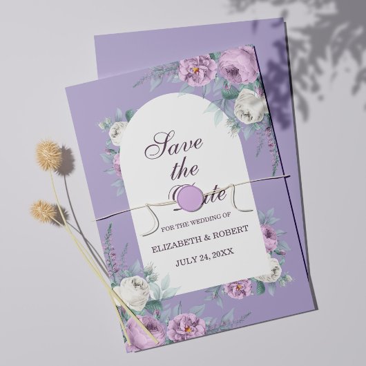 ラベンダーパープルの牡丹 Save The Date カード