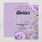 ラベンダーパープルの花の50歳の誕生日招待状 招待状 (正面/裏面)