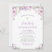 ラベンダーパープルの花 ファーストホーリーコミュニオン 招待状 (正面)