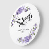 ラベンダーパープルの花 50周年記念 ラージ壁時計 (傾斜)