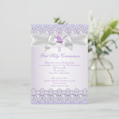 ラベンダーパープルをクロスする最初の聖餐式の女の子 招待状 (スタンド正面)