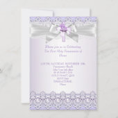 ラベンダーパープルをクロスする最初の聖餐式の女の子 招待状 (裏面)