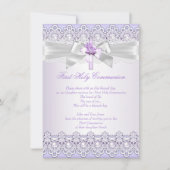 ラベンダーパープルをクロスする最初の聖餐式の女の子 招待状 (正面)
