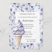 ラベンダーパープルアイスクリームフローラ誕生日 招待状 (正面/裏面)