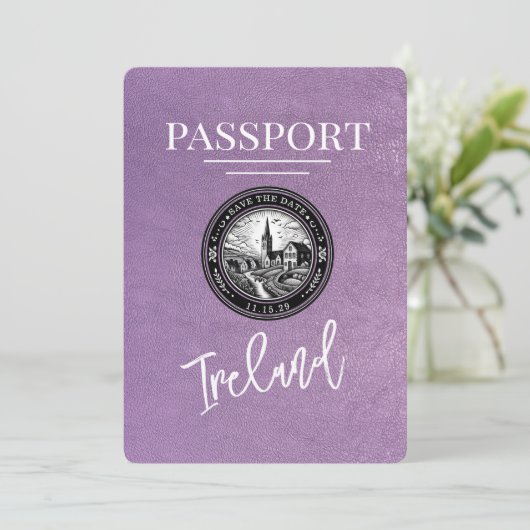ラベンダーパープルアイルランドのパスポート日付を保存 セーブザデート (スタンド正面)