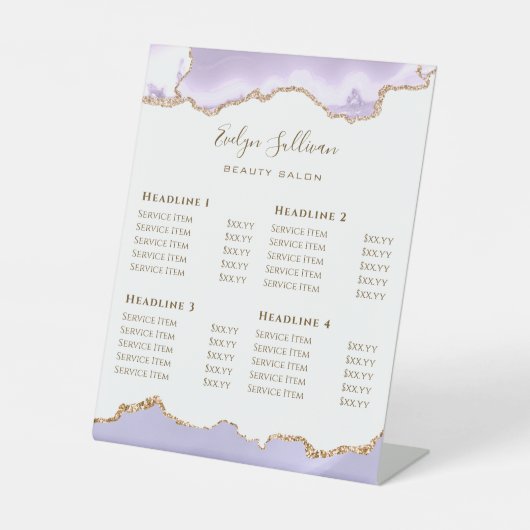 ラベンダーパープルアゲート美しいサロン価格表 台座サイン (正面)