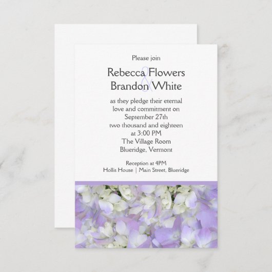 ラベンダーパープルアジサイ小結婚式招待状 招待状 (正面/裏面)