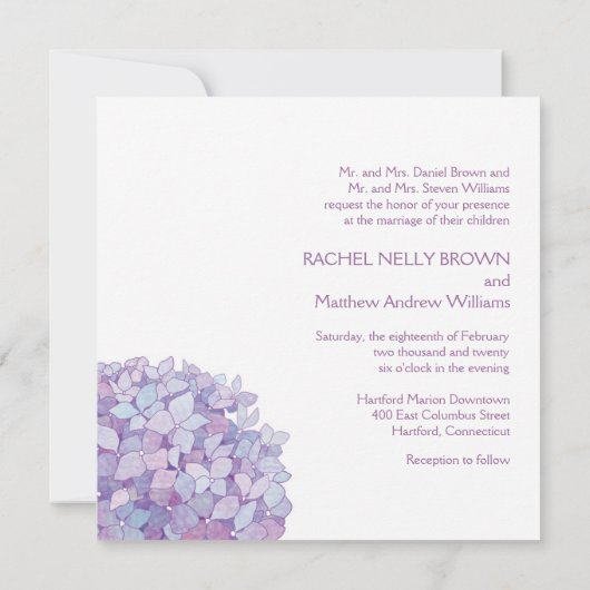 ラベンダーパープルアジサイ結婚ズ 招待状 (裏面)