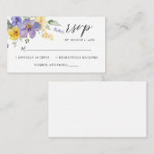 ラベンダーパープルイエローRSVPフローラ保存日 エンクロージャーカード (正面/裏面)