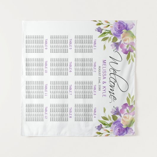 ラベンダーパープルウェディング席次表歓迎 タペストリー (正面(横))