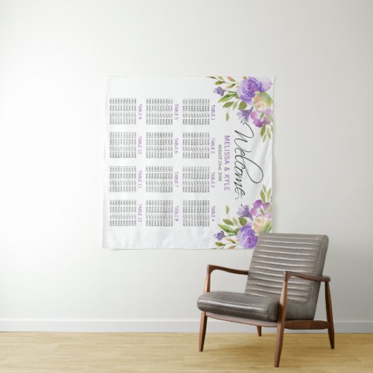 ラベンダーパープルウェディング席次表歓迎 タペストリー (インサイチュ(横))