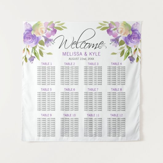 ラベンダーパープルウェディング席次表歓迎 タペストリー (正面)