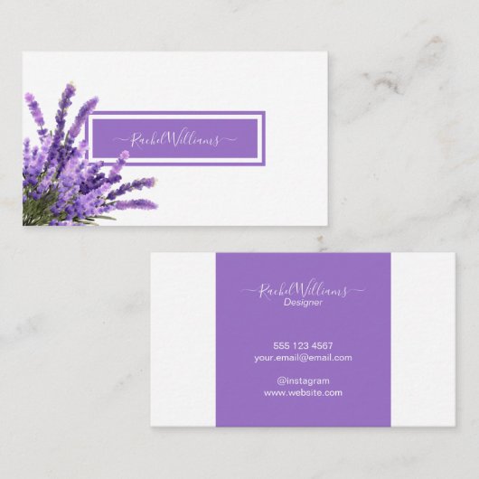 ラベンダーパープルウォーターカラーエレガントミニマリストブシ 名刺 (正面/裏面)