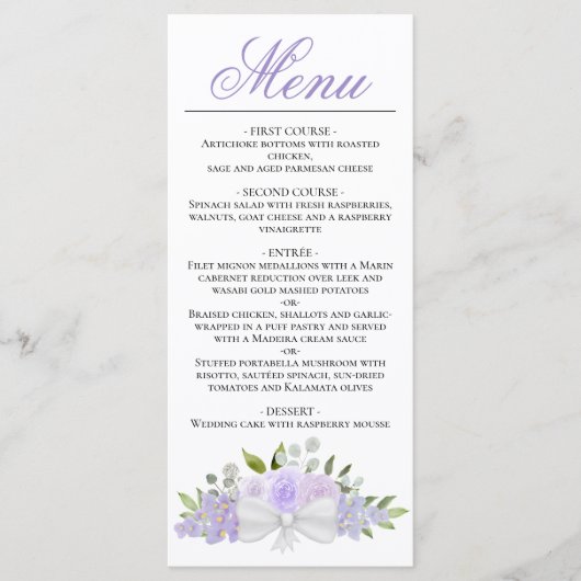 ラベンダーパープルウォーターカラーフローラエレガントな結婚式 メニュー (正面)