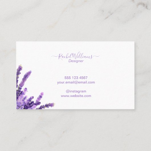 ラベンダーパープルウォーターカラーミニマルエレガントリスト 名刺 (裏面)