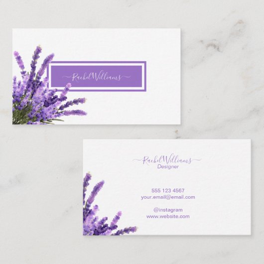 ラベンダーパープルウォーターカラーミニマルエレガントリスト 名刺 (正面/裏面)
