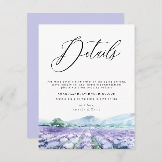 ラベンダーパープルウォーターカラー薄紫詳細カード エンクロージャーカード (正面/裏面)