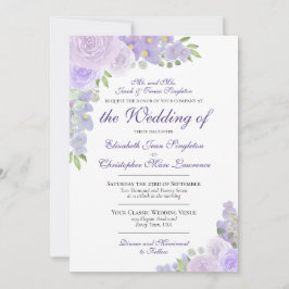 ラベンダーパープルウォーターフォーマルカラーフローラ結婚ズ 招待状