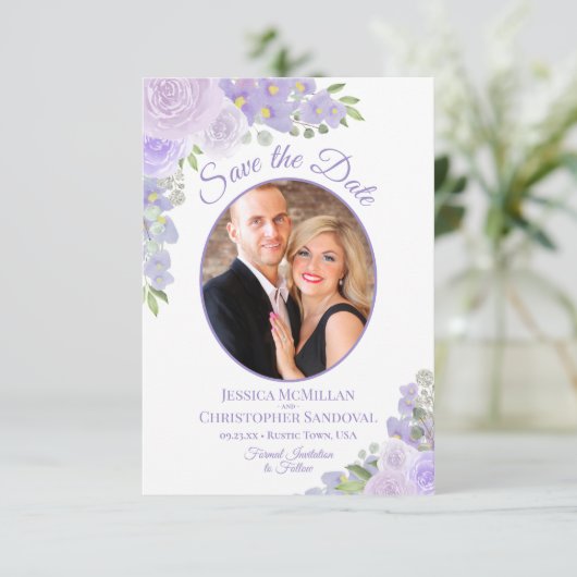 ラベンダーパープルウォーターフローラ&フォト結婚ズ セーブザデート (スタンド正面)