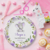 ラベンダーパープルガールエレファントバースデーパーティーテーブル ペーパープレート (パーティー)