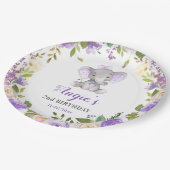 ラベンダーパープルガールエレファントバースデーパーティーテーブル ペーパープレート (アングル)