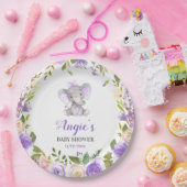 ラベンダーパープルガールエレファントベビーシャワーテーブル ペーパープレート (パーティー)