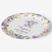 ラベンダーパープルガールエレファントベビーシャワーテーブル ペーパープレート (アングル)