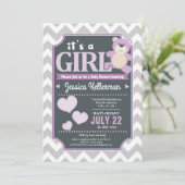 ラベンダーパープルガールベビーシャワー招待状 招待状 (スタンド正面)