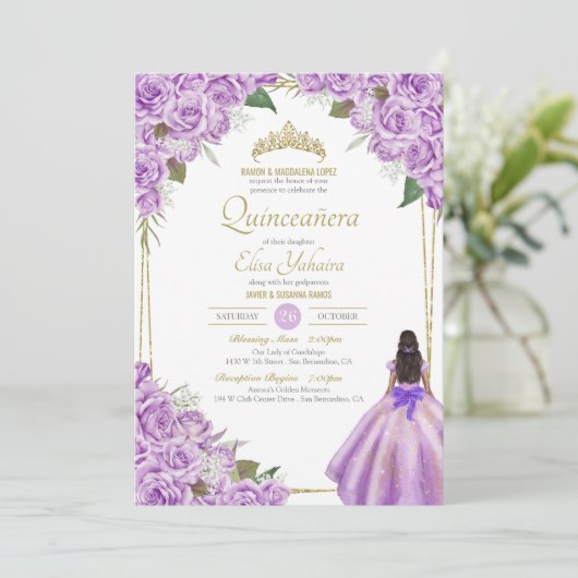 ラベンダーパープルキンセアニェラエレガントバラフローラ 招待状 (スタンド正面)