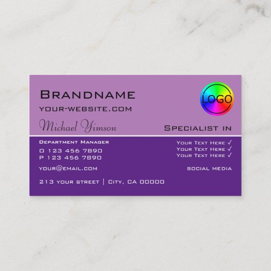 ラベンダーパープルクラシックプロフェッショナル(ロゴ付き) 名刺 (裏面)