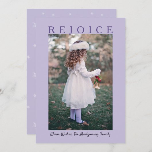 ラベンダーパープルクリスマスフォトを楽しむ シーズンカード (正面/裏面)