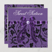 ラベンダーパープルグリッターSweet sixteen誕生日 招待状 (正面/裏面)