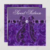 ラベンダーパープルグリッターSweet sixteen誕生日 招待状 (正面/裏面)