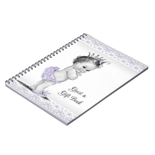 ラベンダーパープルグレーベビーシャワーギフトゲストブック ノートブック (左側)