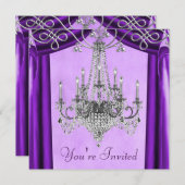 ラベンダーパープルシャンデリアパーティの招待状 招待状 (正面/裏面)