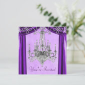 ラベンダーパープルシャンデリアパーティの招待状 招待状 (スタンド正面)