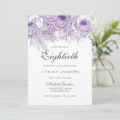 ラベンダーパープルシルバーフラワー80th誕生日パーティー 招待状 (スタンド正面)