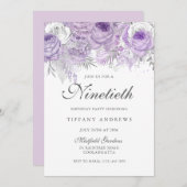 ラベンダーパープルシルバーフラワー90th誕生日パーティー 招待状 (正面/裏面)